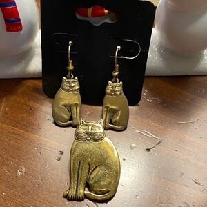 Vintage Laurel Burch “Fat Cat” Earrings and Brooch